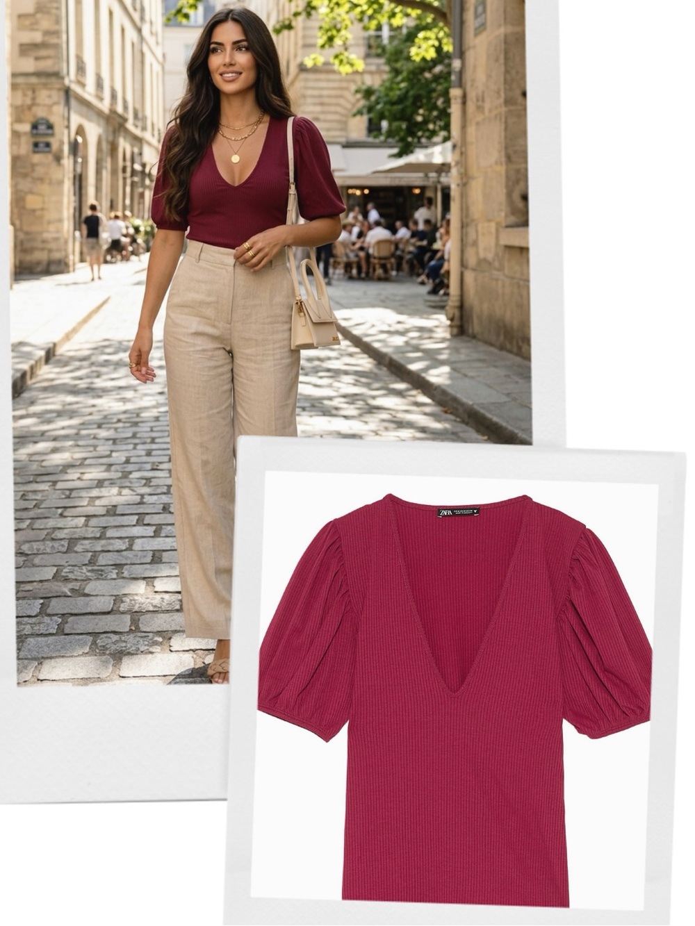 ZARA ribbed puff sleeve top